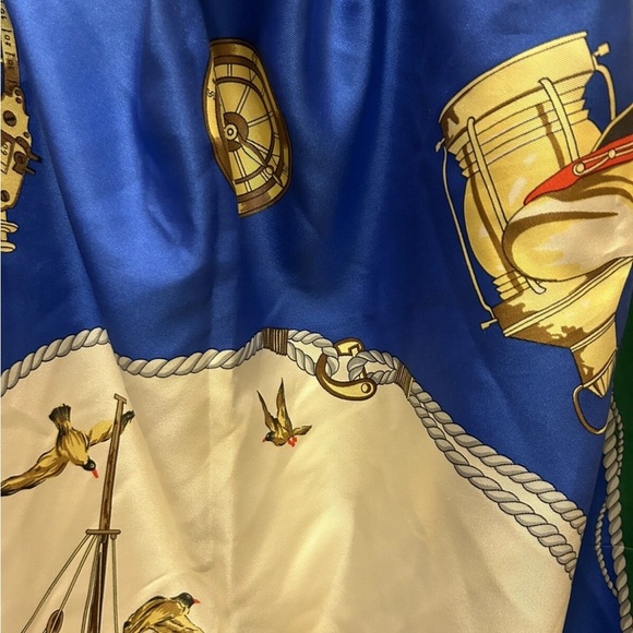 Rodier Paris Silk Scarf with Nautical Print in Blue and Green - Picture 13 of 15